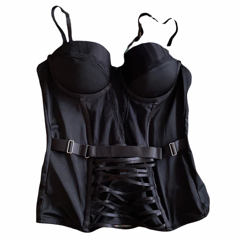 NWOT Spirit black satin bustier size L